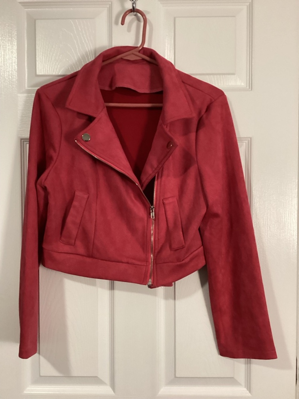 Magenta Faux Suede Moto Jacket